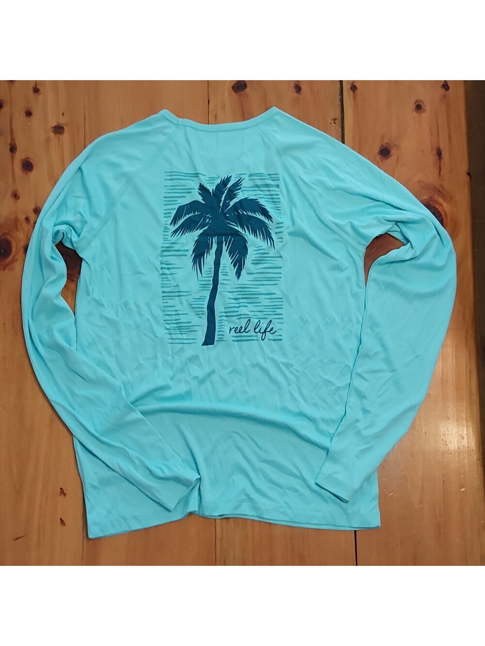 Reel Life Women's Blue Long Sleeve Crew Neck Graphic Print Polyester Tee S/C